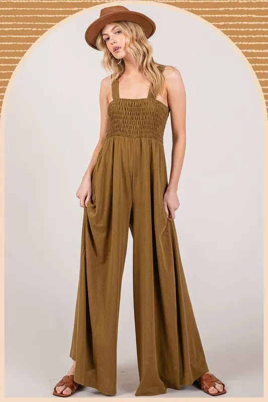 SAGE+FIG Smocked Flowy Wide Leg Jumpsuit