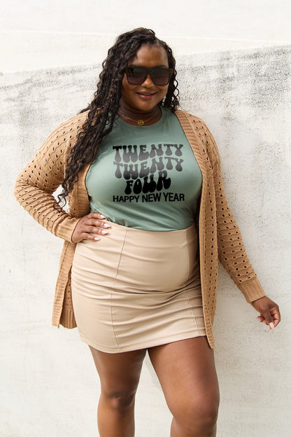Simply Love Full Size TWENTY TWENTY FOUR HAPPY NEW YEAR Short Sleeve T-Shirt Sage