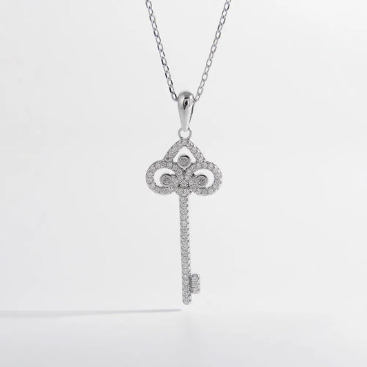 925 Sterling Silver Inlaid Zircon Key Shape Necklace Silver One Size