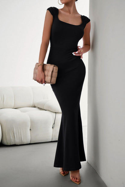 Devine Cap Sleeve Scoop Neck Maxi Dress Black