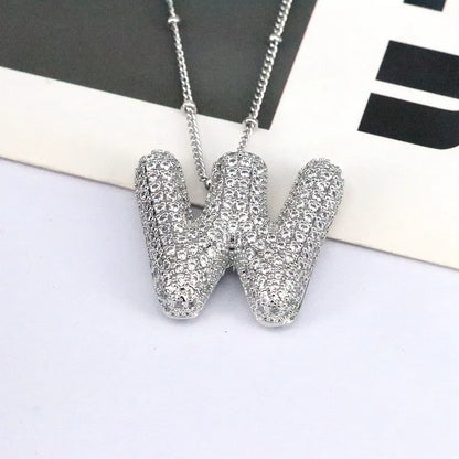 Copper Inlaid Zircon Letter Pendant Necklace Style W One Size