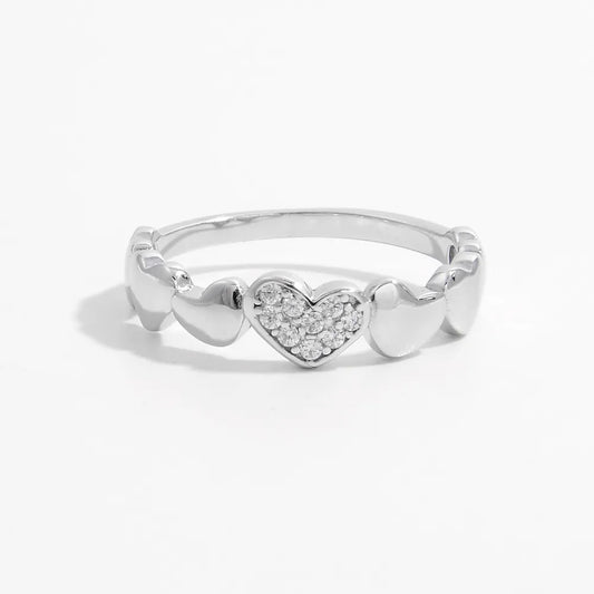 925 Sterling Silver Inlaid Zircon Heart Ring Silver