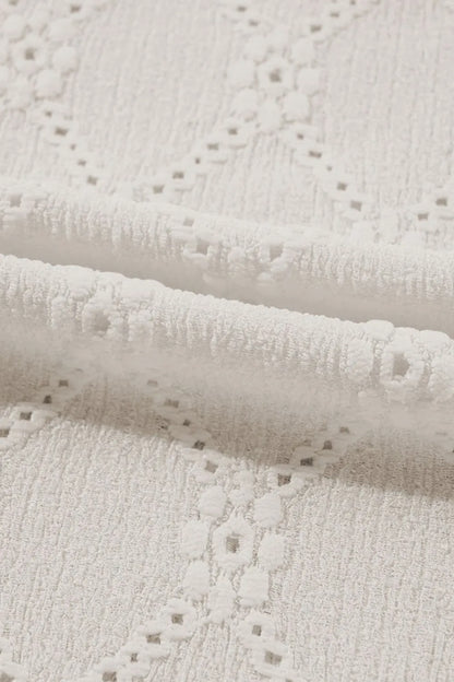 Eyelet Round Neck Short Sleeve Blouse