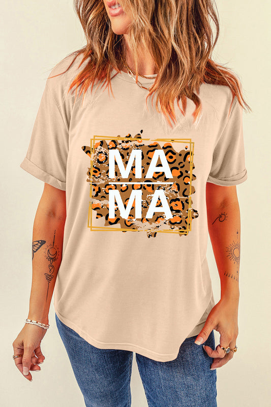 MAMA Round Neck Short Sleeve T-Shirt Tan