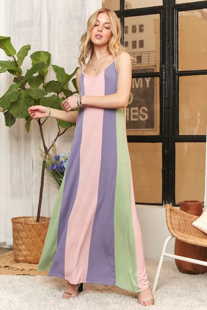 ADORA Color Block Sleeveless Maxi Cami Dress