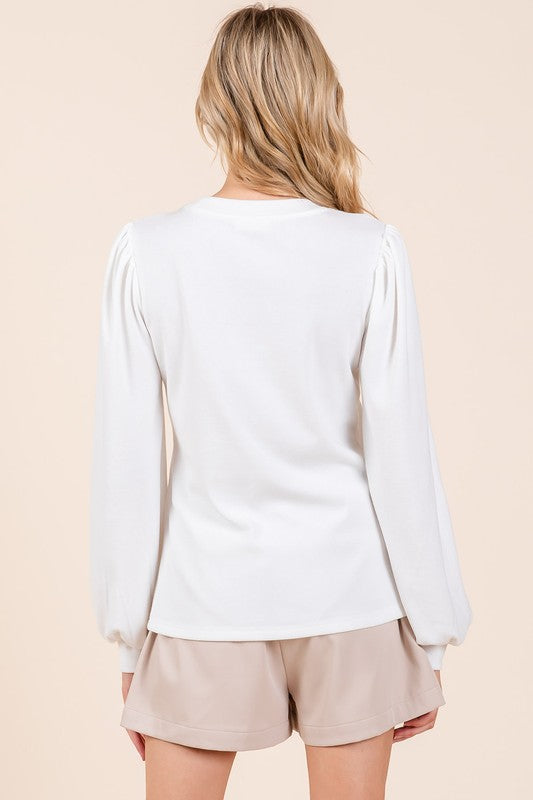 Mittoshop Round Neck Long Sleeve Rib Knit Top