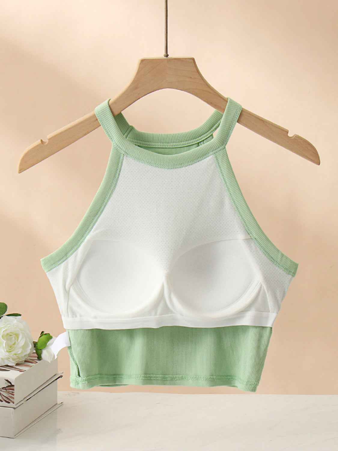 Ribbed Grecian Neck Cropped Tank with Chest Pads