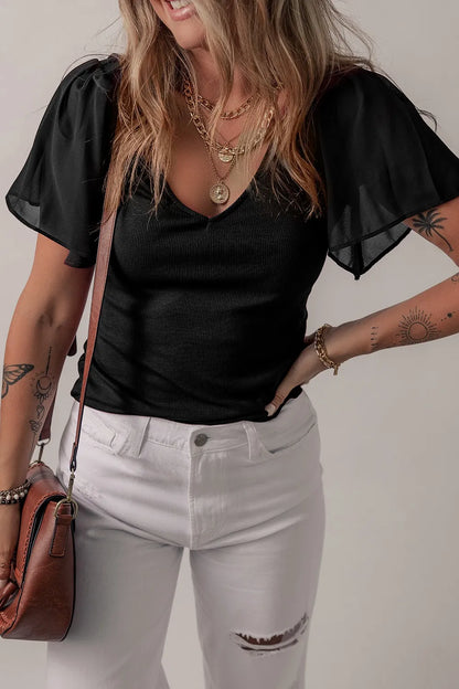 V-Neck Short Sleeve Blouse