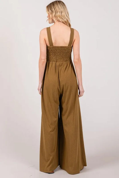SAGE+FIG Smocked Flowy Wide Leg Jumpsuit
