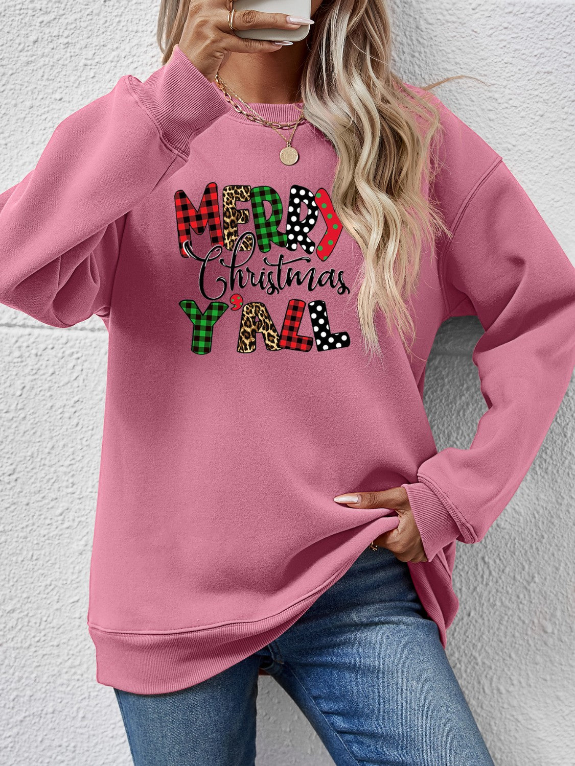 Letter Graphic Round Neck Long Sleeve Sweatshirt Moonlit Mauve